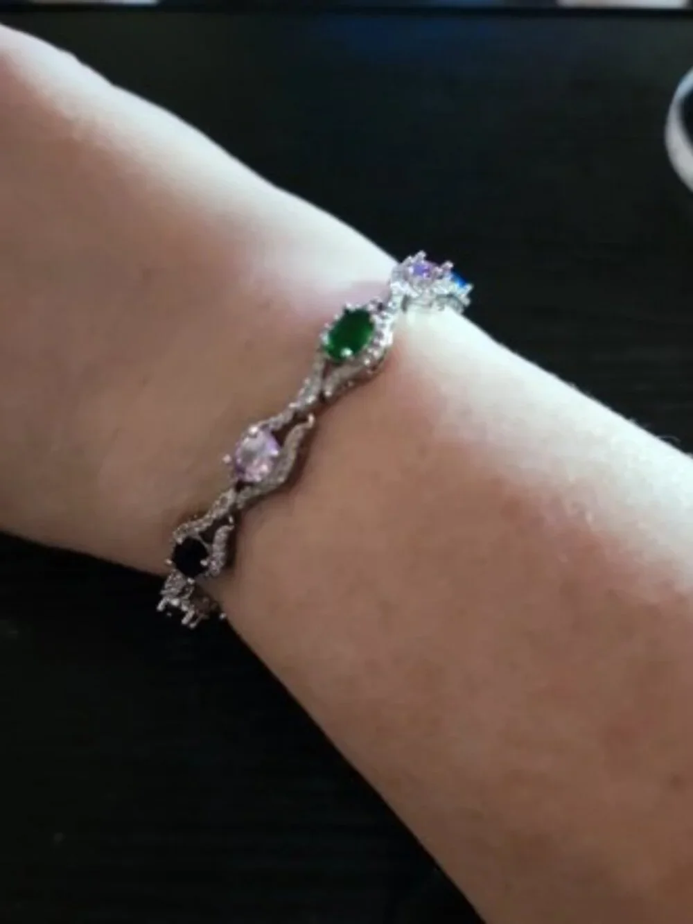 Multi-Color Crystal Link Bracelet - Women's Silver Tone Jewelry